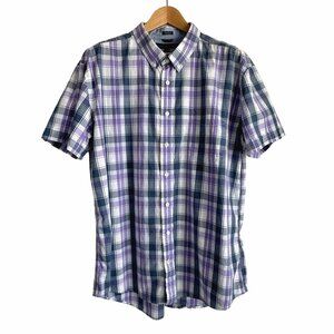 Tommy Hilfiger Men's XXL Custom Fit Purple Plaid Short Sleeve Button-Up Shirt
